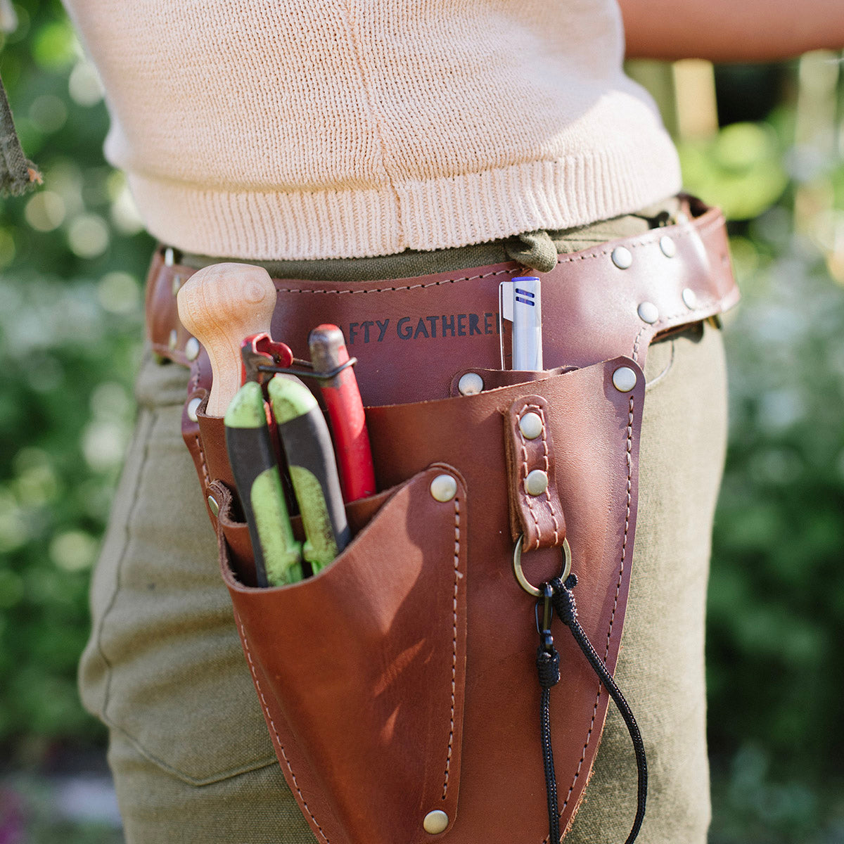 Brown leather tool belt made in New Zealand.