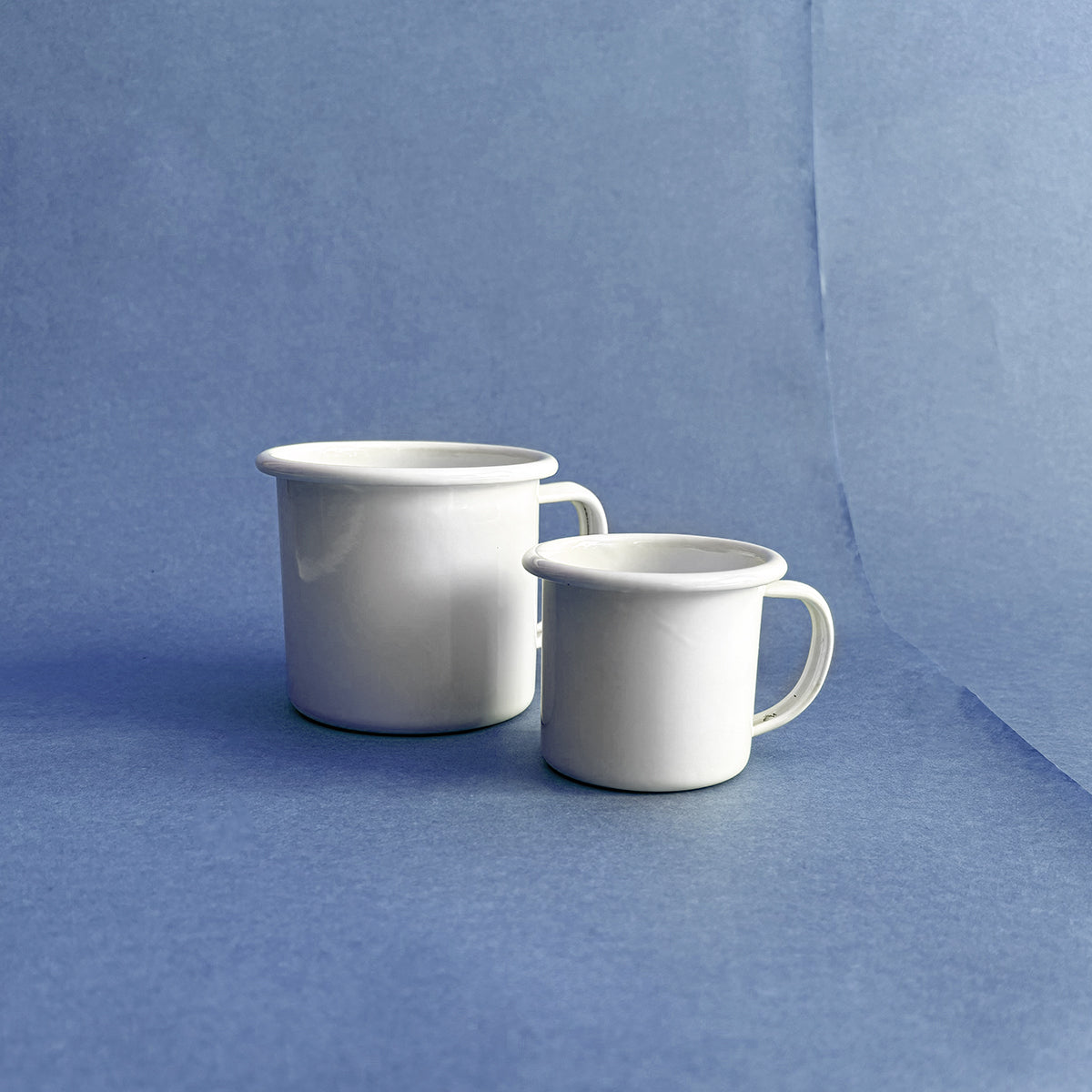 enamel camping mugs in white