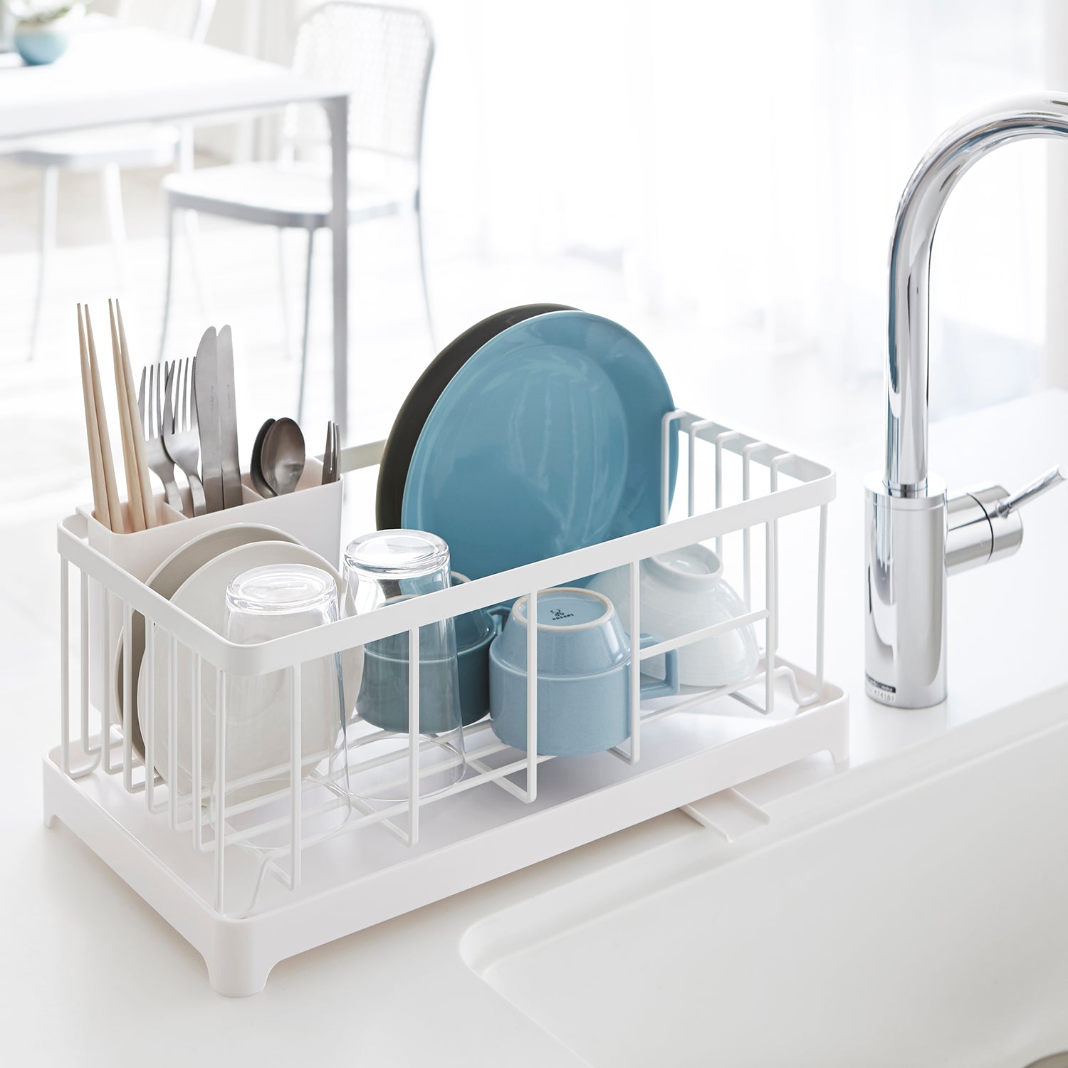 Yamazaki small draining dish rack for benchtop in white