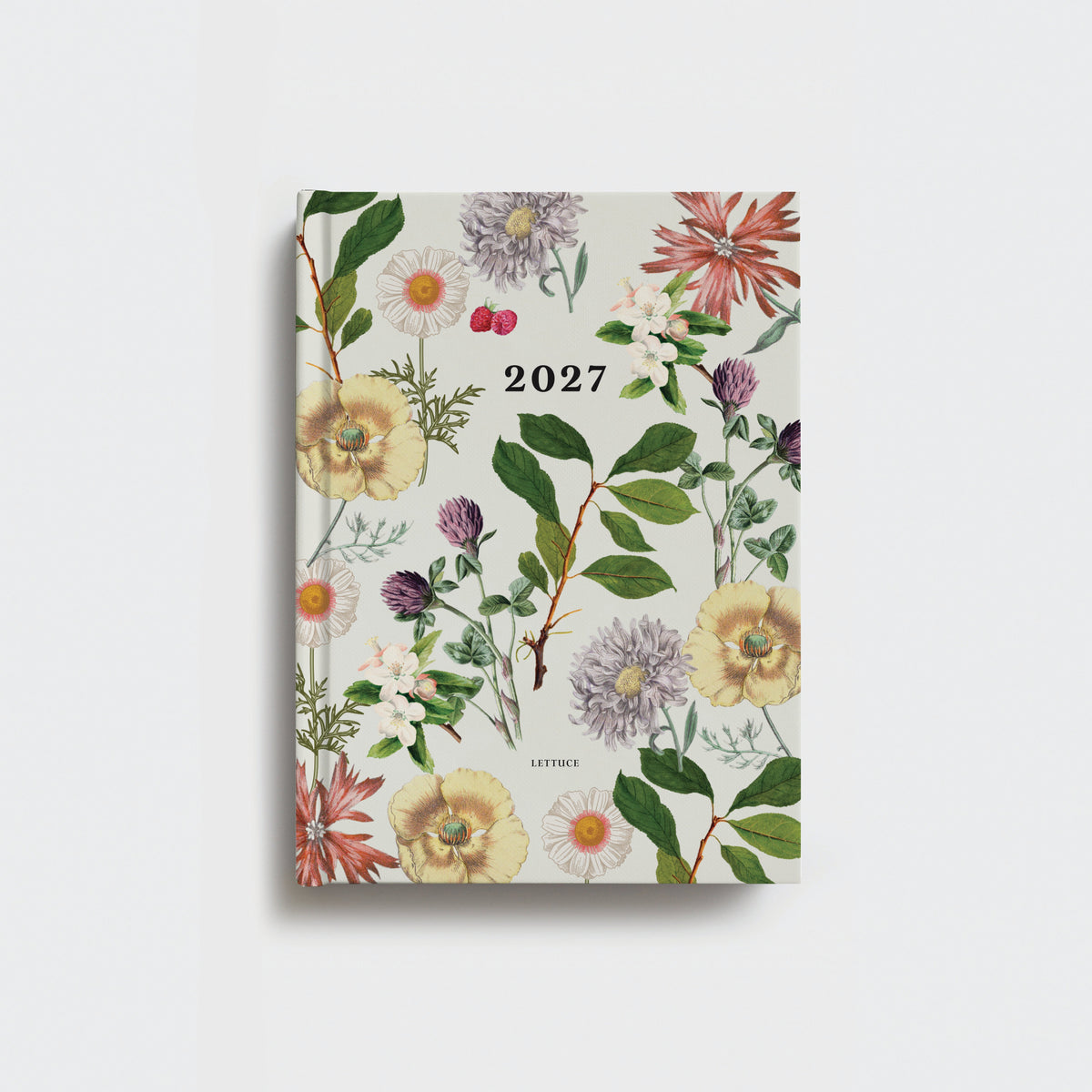 Floral design notebook with '2027' on a white background