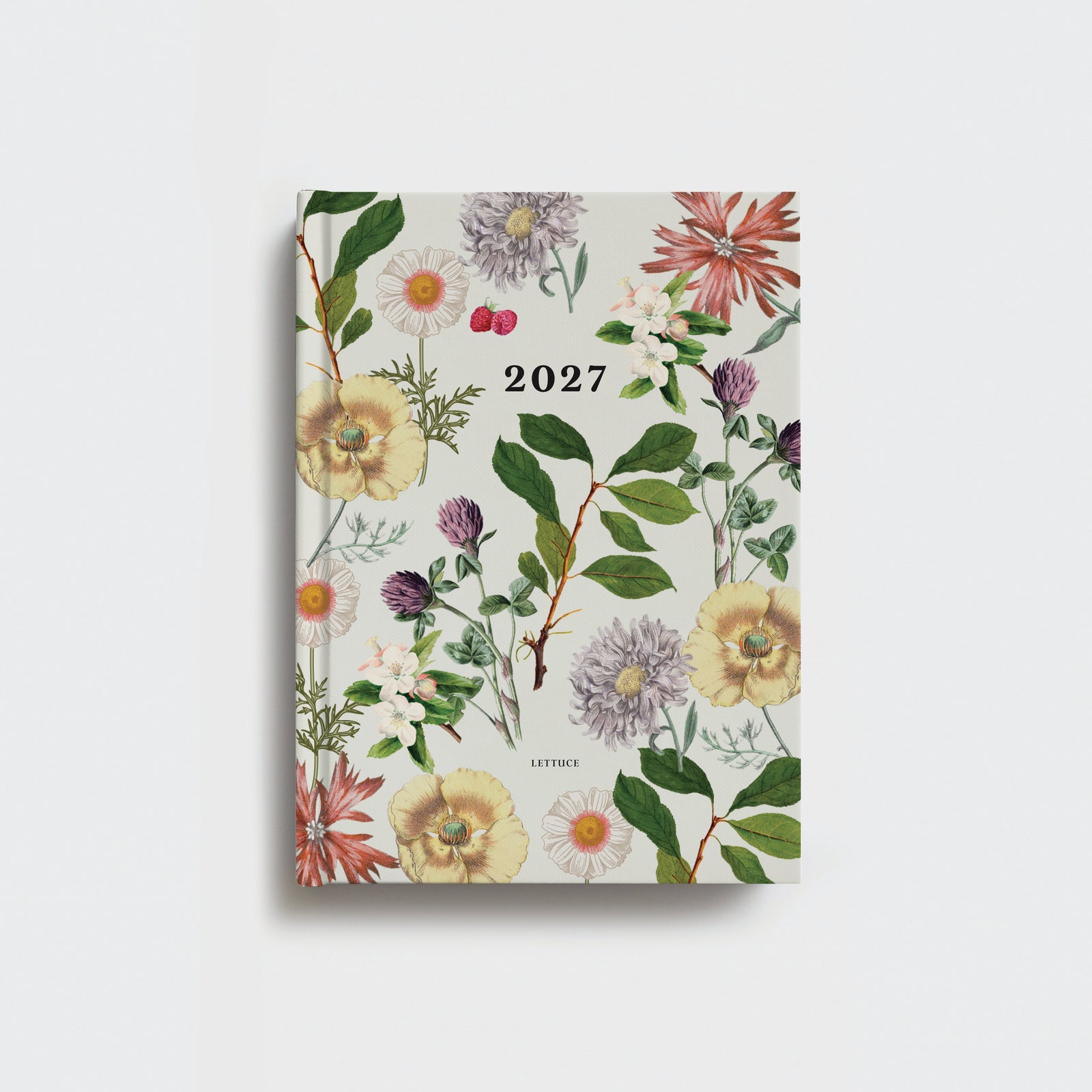 Floral design notebook with '2027' on a white background