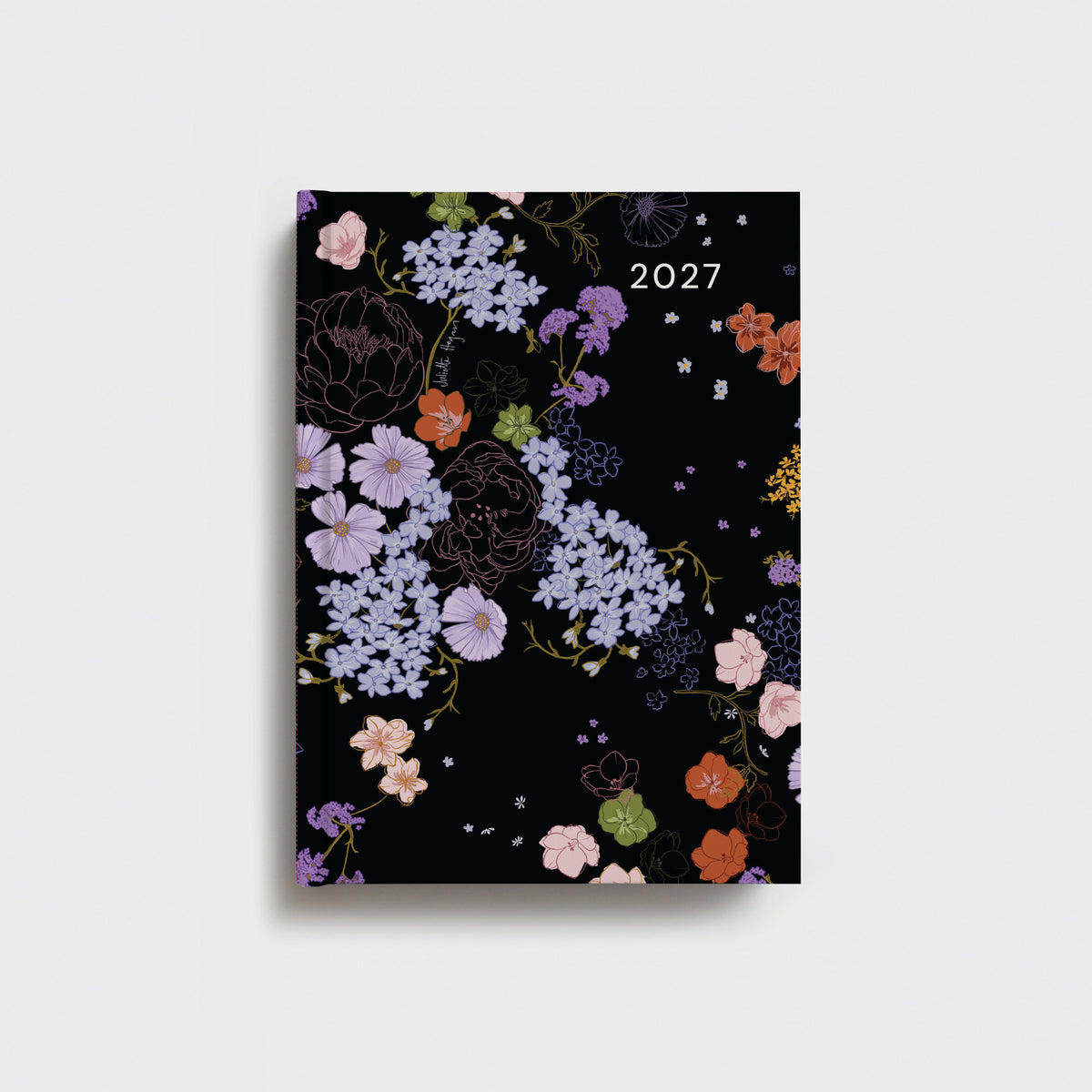 Floral design calendar for 2027 on a black background