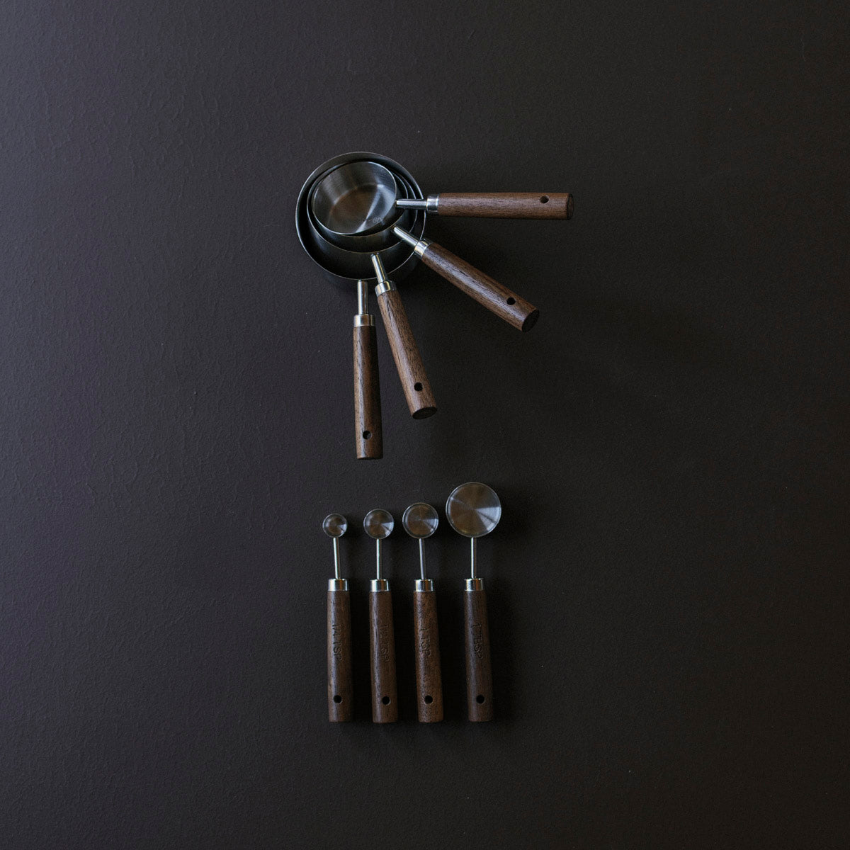 Black Walnut and Stainless Steel Measuring Cups and Spoons