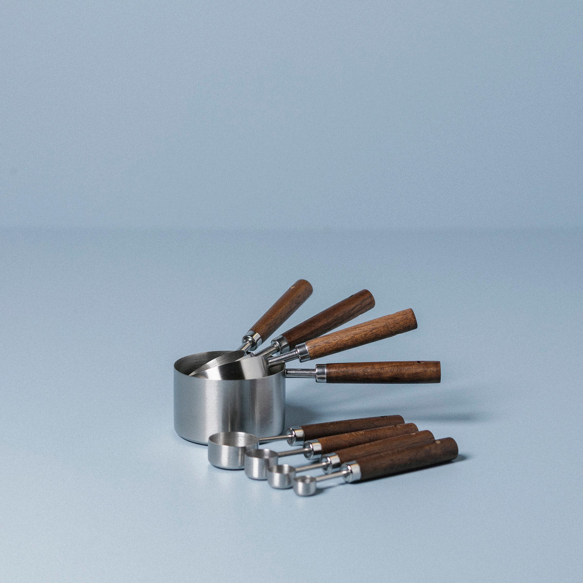 Black Walnut and Stainless Steel Measuring Cups and Spoons