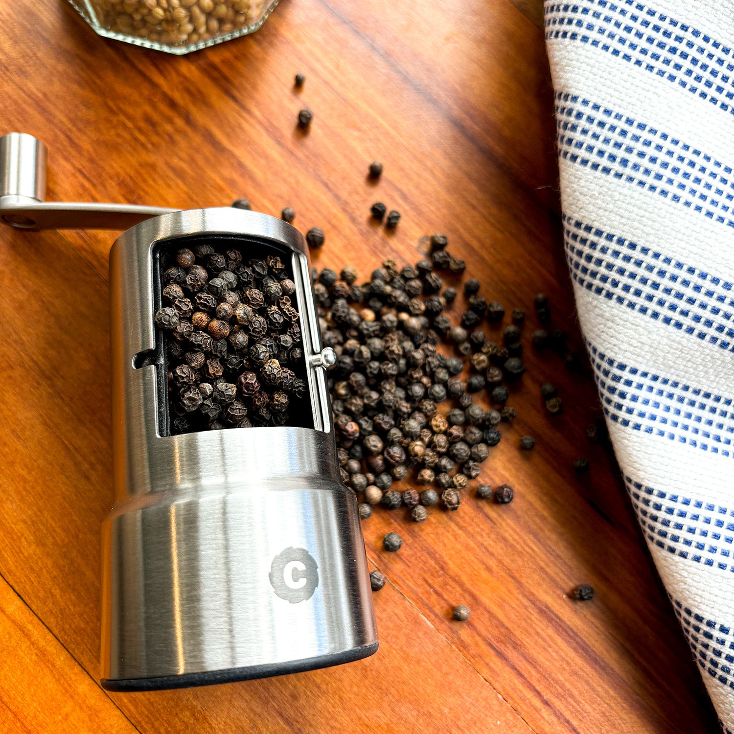 Crushgrind stainless steel spice mill with crank handle