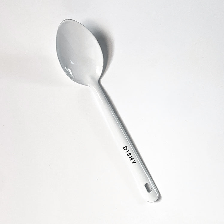 enamel serving spoon in white