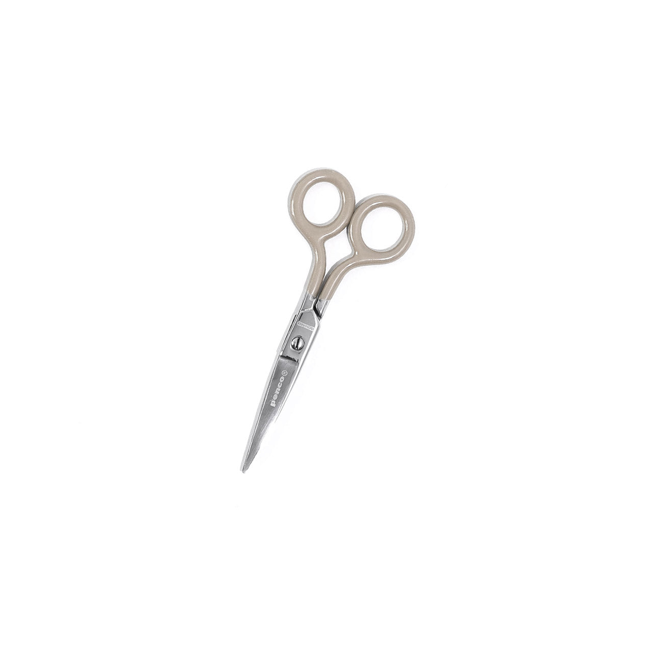 Pair of silver scissors on a white background