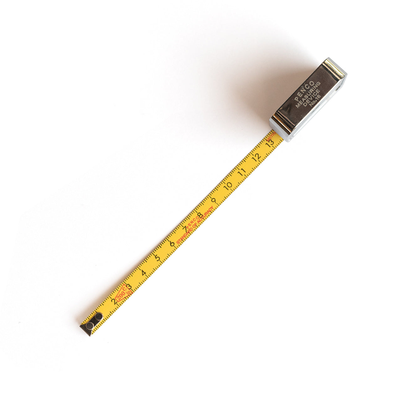 Tape measure with metal clip on a white background