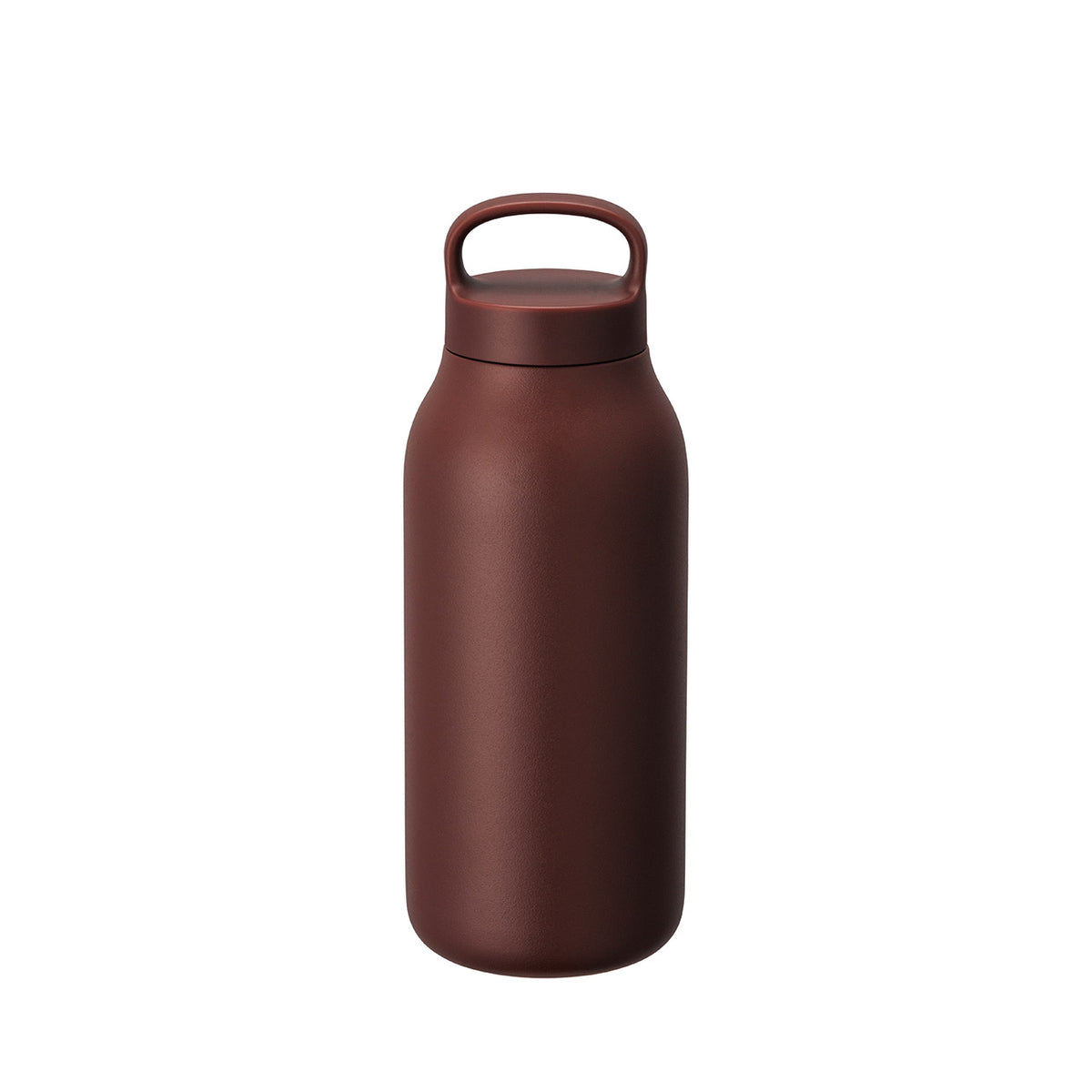Maroon water bottle with a handle on a white background
