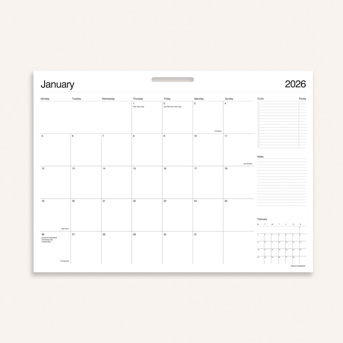MADE OF TOMORROW | 2026 MONTHLY WALL PLANNER