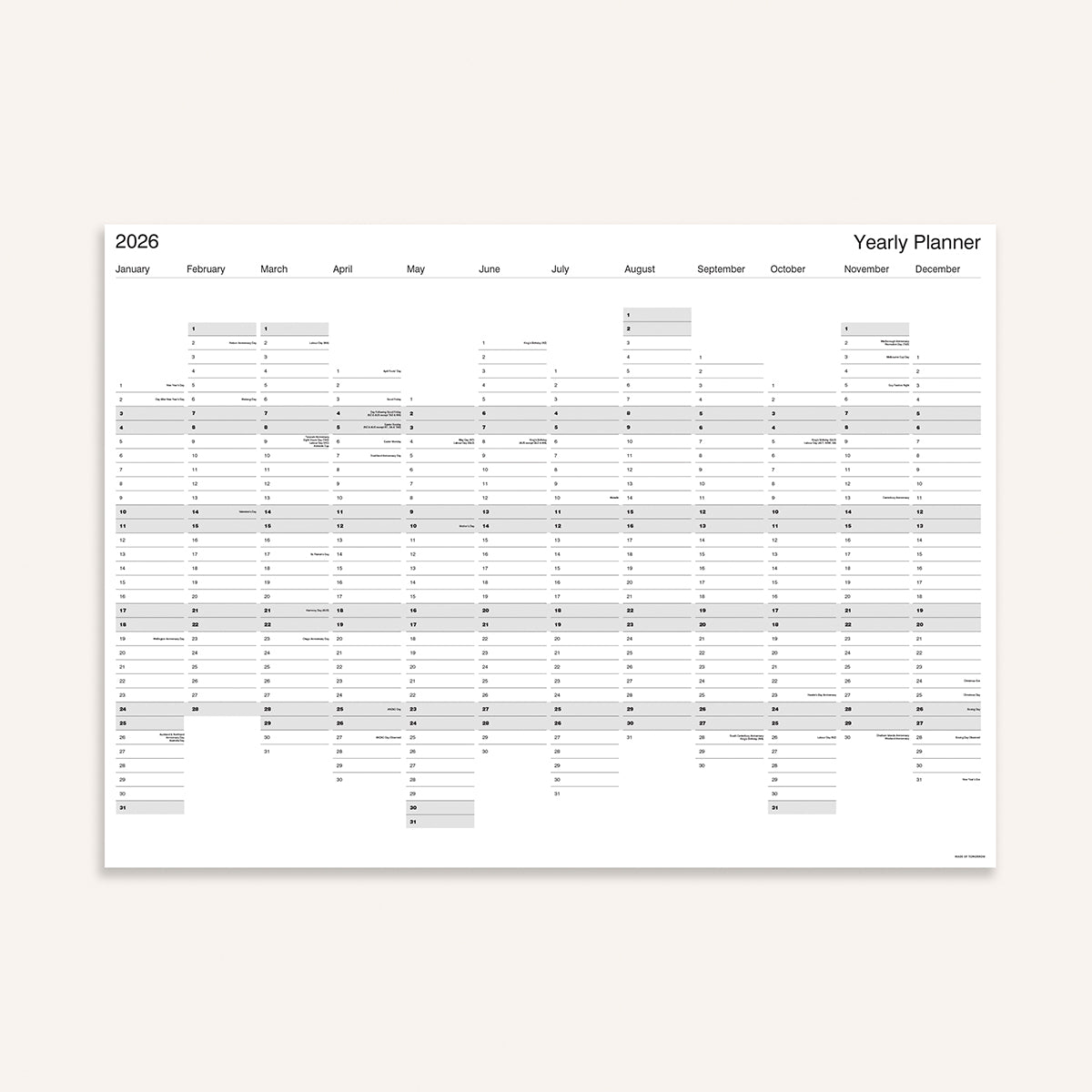 MADE OF TOMORROW | 2026 YEARLY WALL PLANNERS