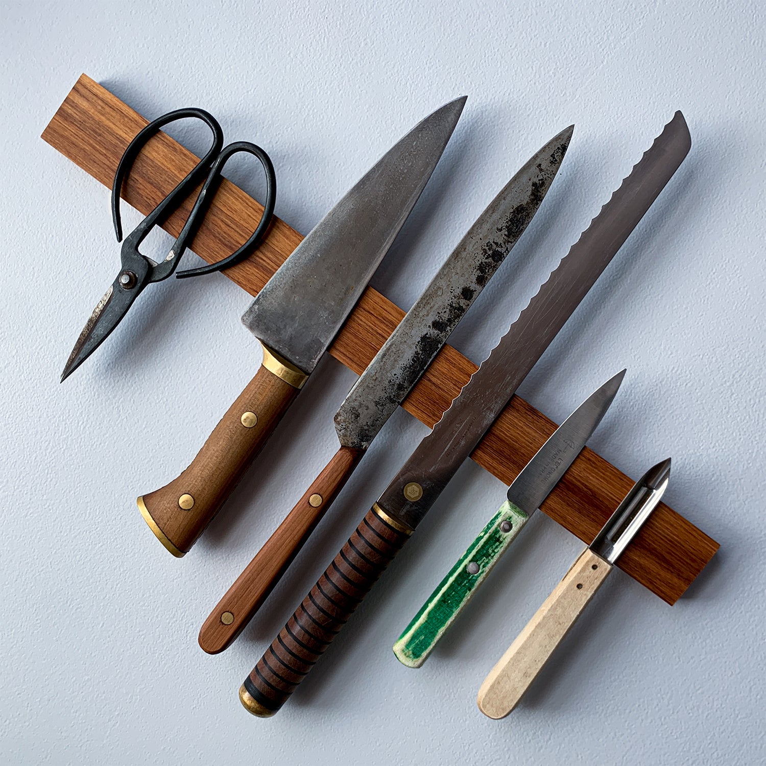 magnetic wall mount knife holder made from reclaimed rimu