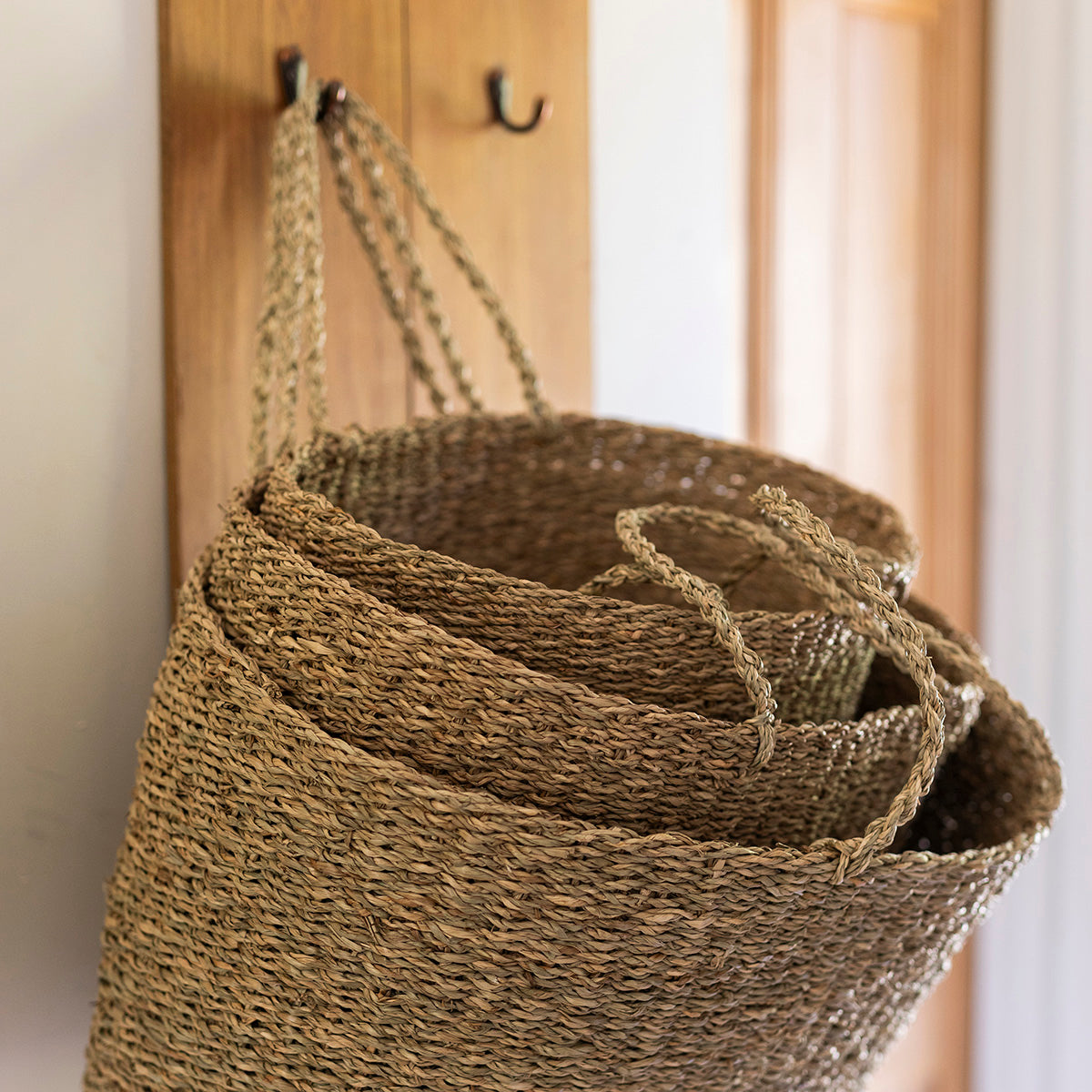 Person holding a woven basket in a natural setting