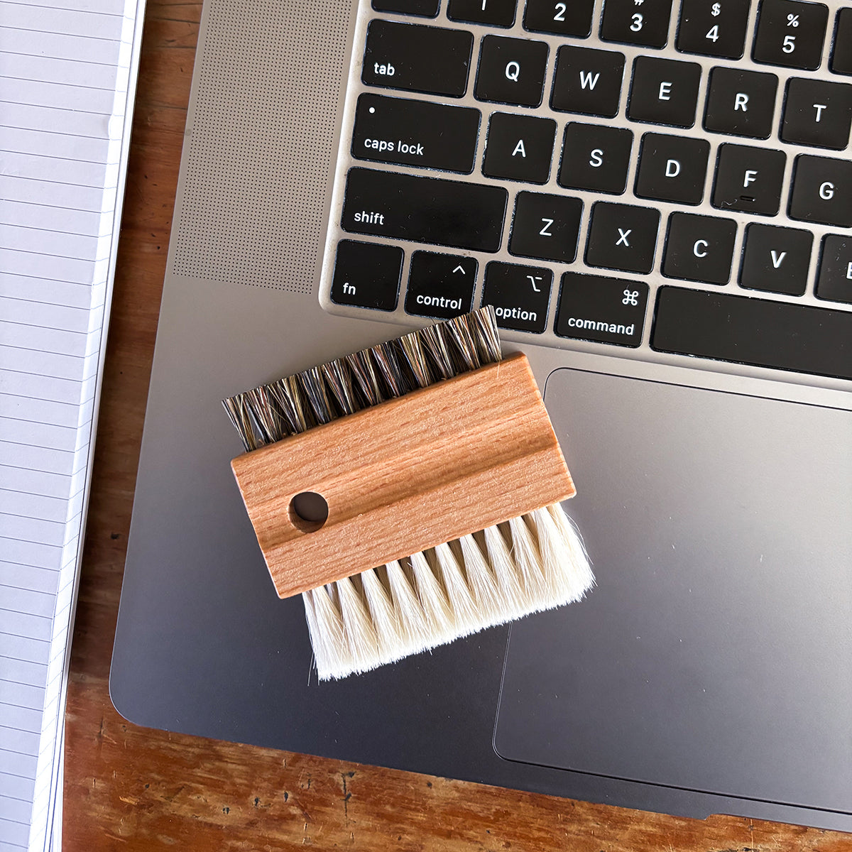 Keyboard cleaning brush make from wood and natural fibers