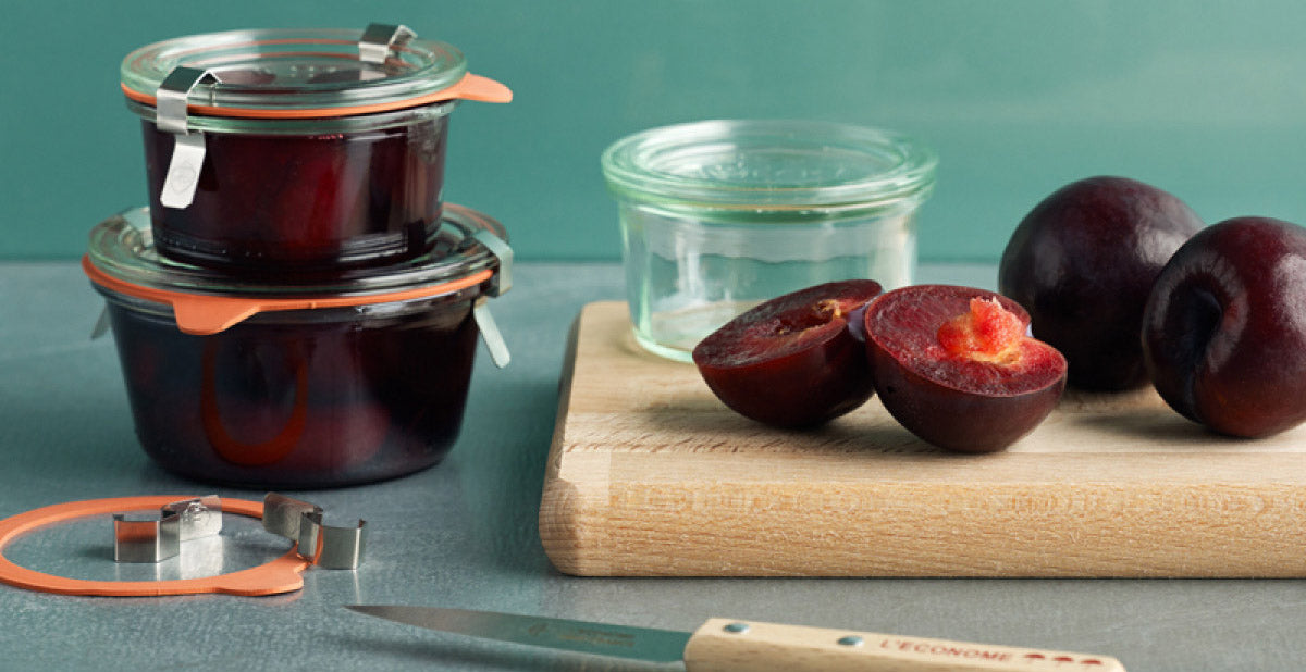 Weck preserving and food storage jars with sealable lid.