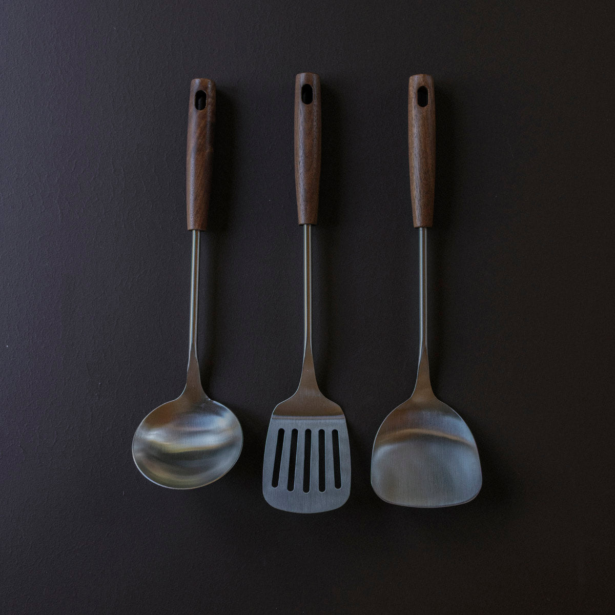 Black Walnut and Stainless Steel Ladle and Spatulas