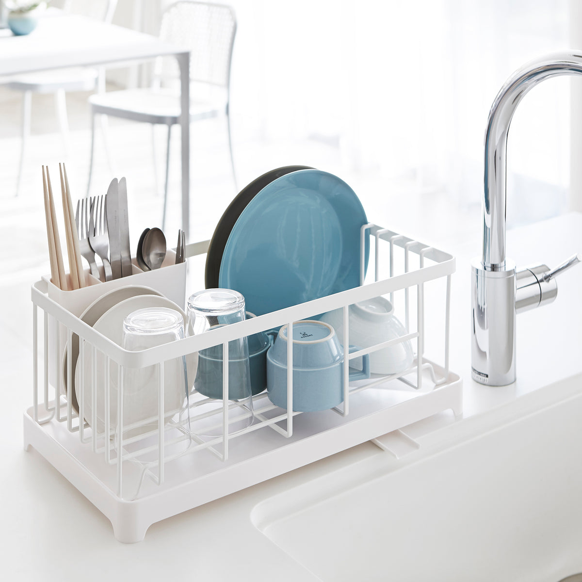 Yamazaki small draining dish rack for benchtop in white