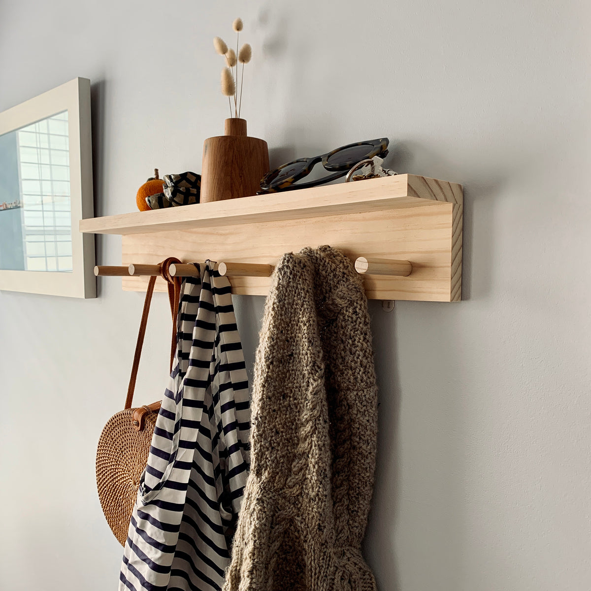 WOODEN PEG RACK WITH SHELF
