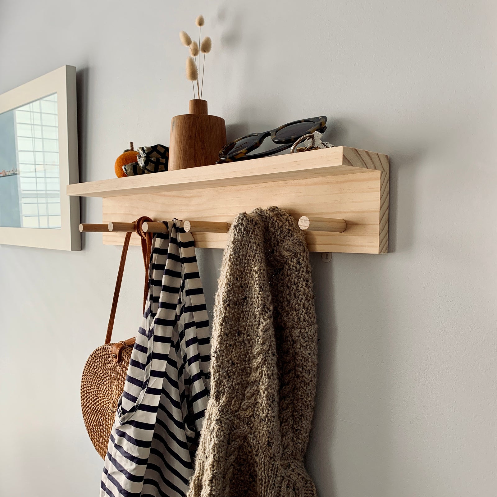 WOODEN PEG RACK WITH SHELF The WasteFree Home