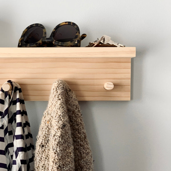 WOODEN PEG RACK WITH SHELF The Waste-Free Home