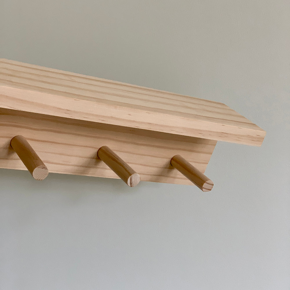 Peg Track Racks WOODEN PEG RACK WITH SHELF | ASH - The Waste-Free Home